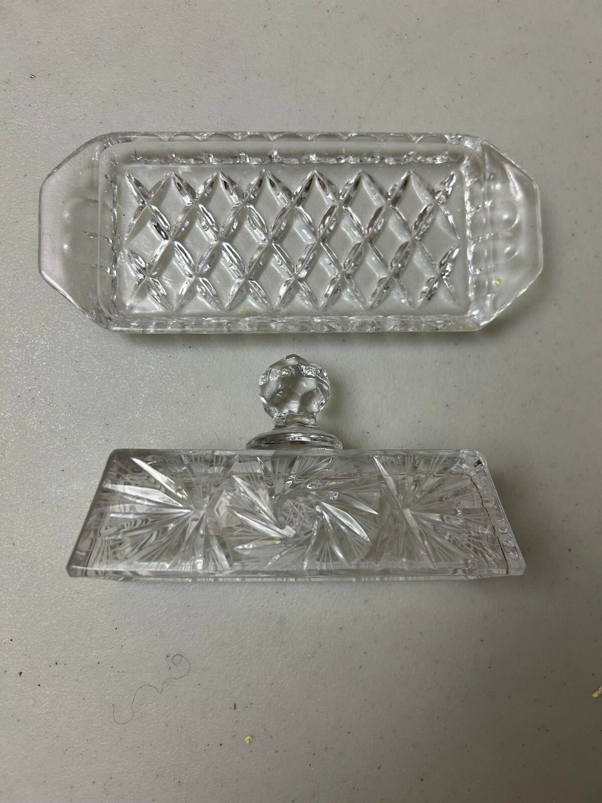 Vintage Clear Glass Diamond Pattern Rectangular Butter Dish With Lid
