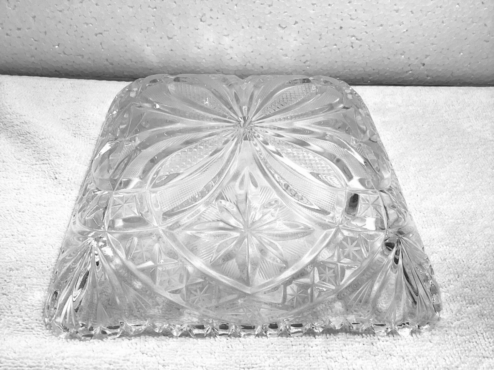 Violetta Thick Hand Cut Glass Square Dish 8”