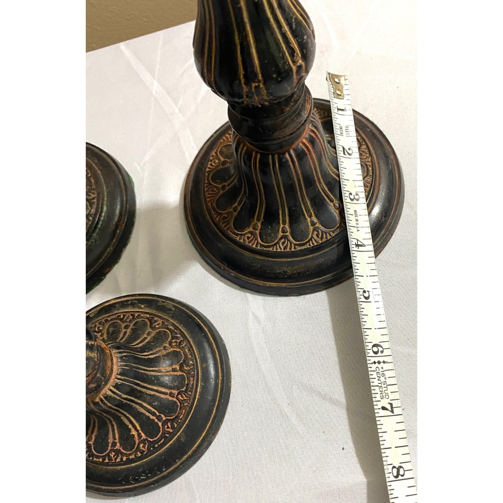 Stunning set of 3 Mid Century brass candle holders