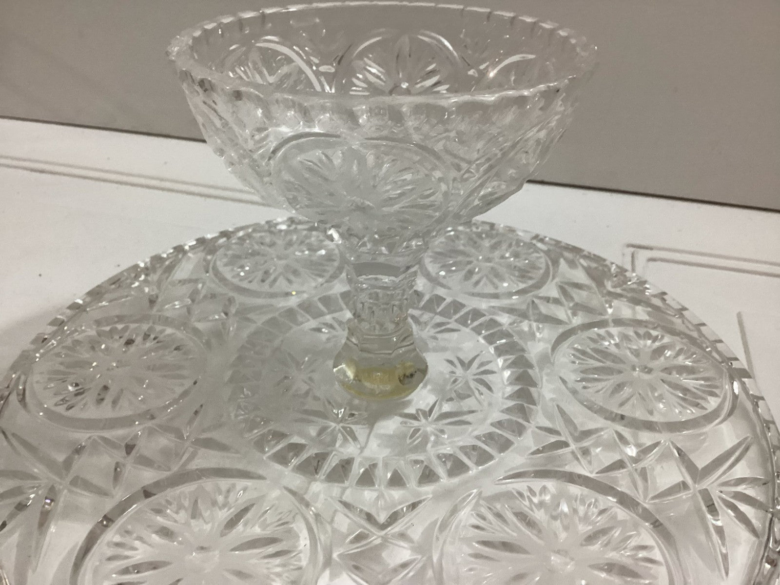 Vintage Round Pressed Glass Footed Cake Stand