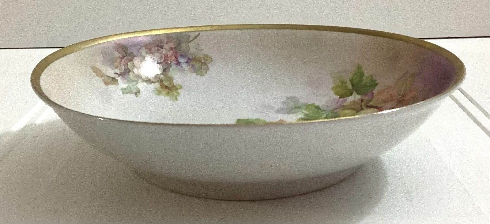 1913 Antique Salad Fruit Bowl Gold Trim Hand Painted From Austria