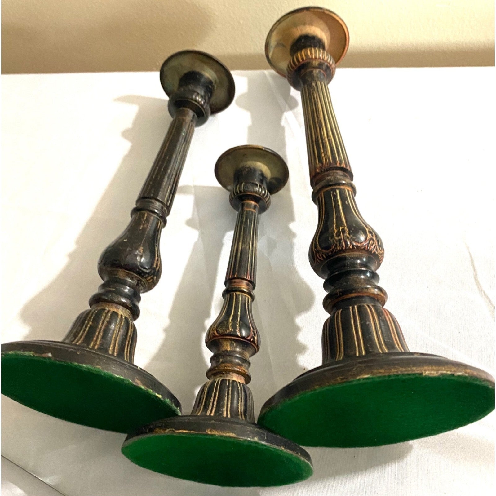 Stunning set of 3 Mid Century brass candle holders