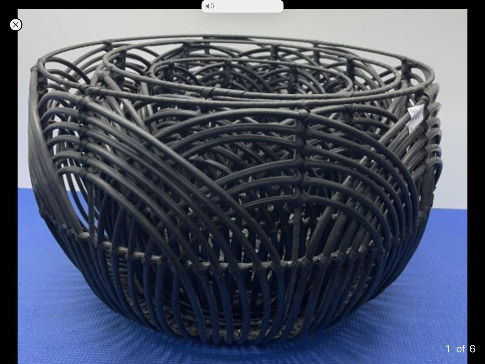 Lot Of 3 Black Round Shaped Woven Free Standing Multipurpose Home Storage Basket