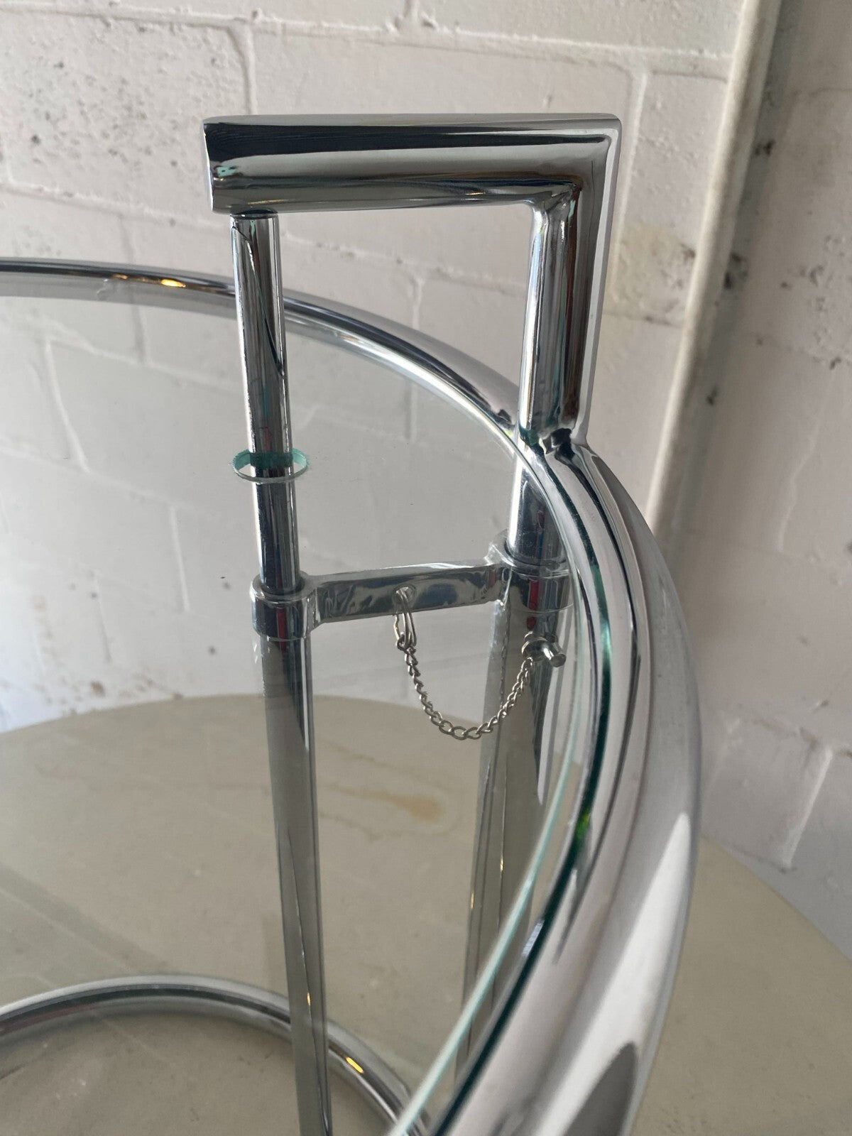 Eilleen Gray Style Chrome Round Glass Top Side Table 20.5 X 23 Inches
