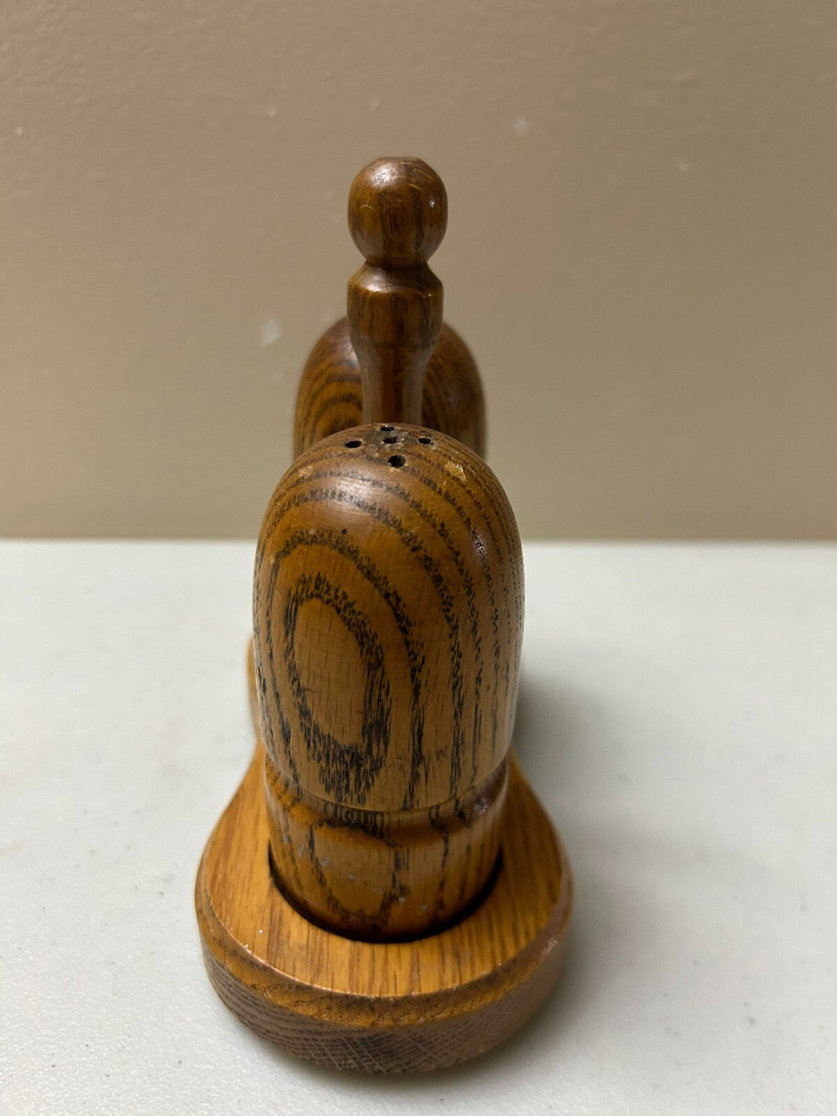 Vintage Brown Wooden Salt And Pepper Shaker With Condiment Tray/Holder Set