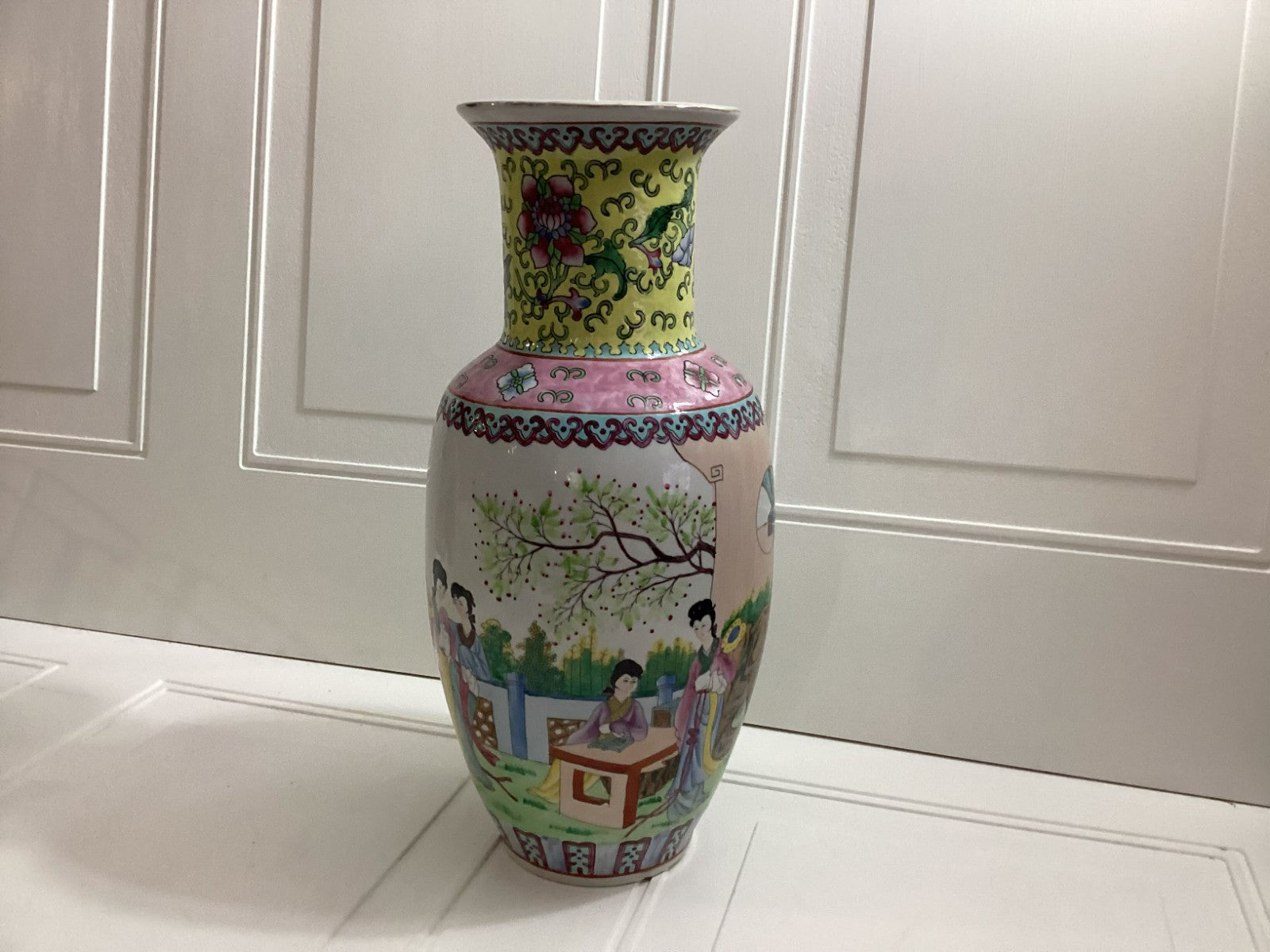 Famille Rose Hand Painted Tall Vase