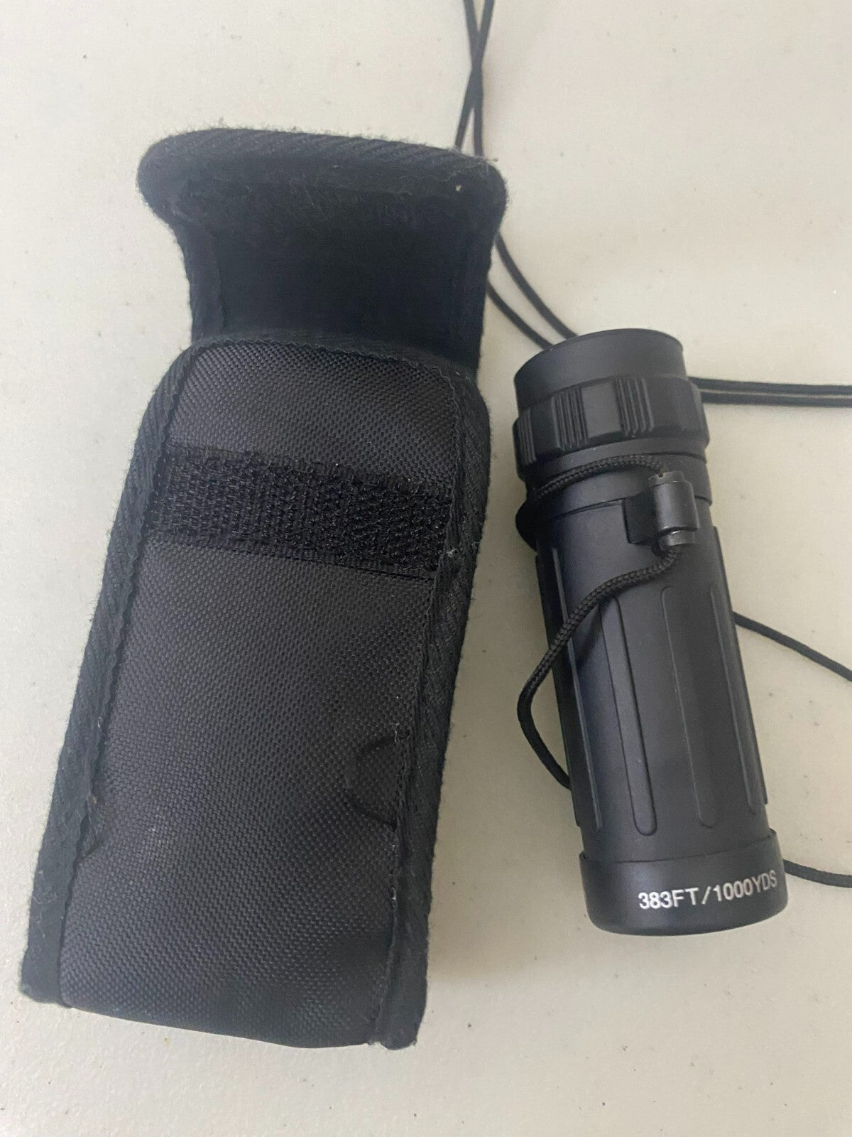 Vintage Black Monocular With Strap And Pouch 383 Feet / 1000 Yards