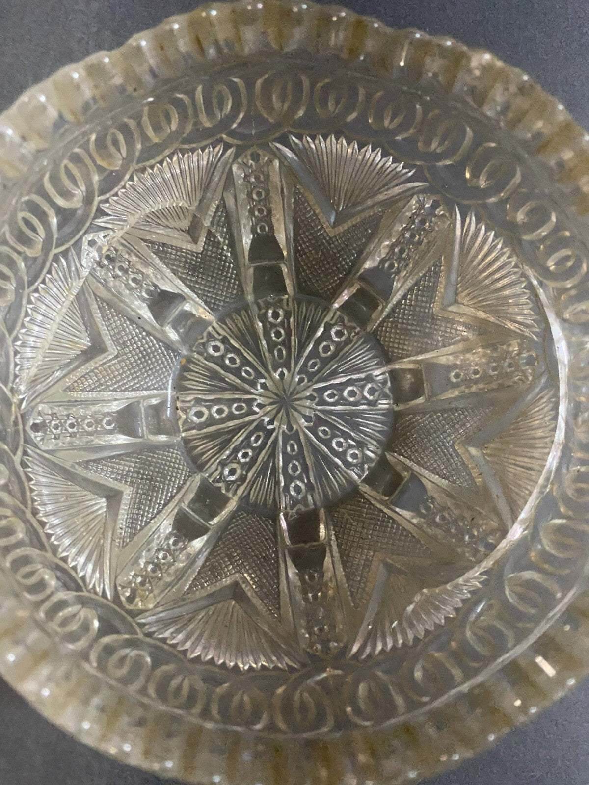 Vintage Heavy Round Cut Glass Footed Candy Bowl