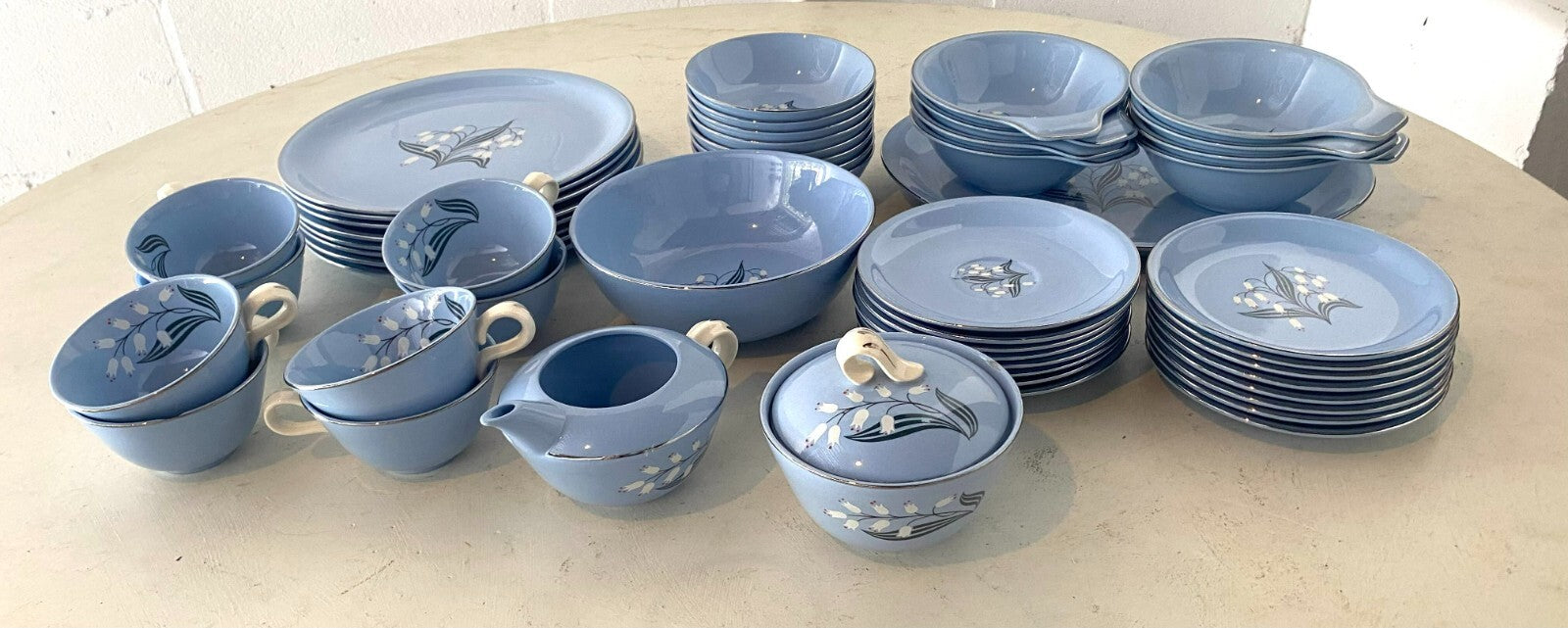 Skytone Pattern By Homer Laughlin Blue Floral China Set 51 Pcs For 8