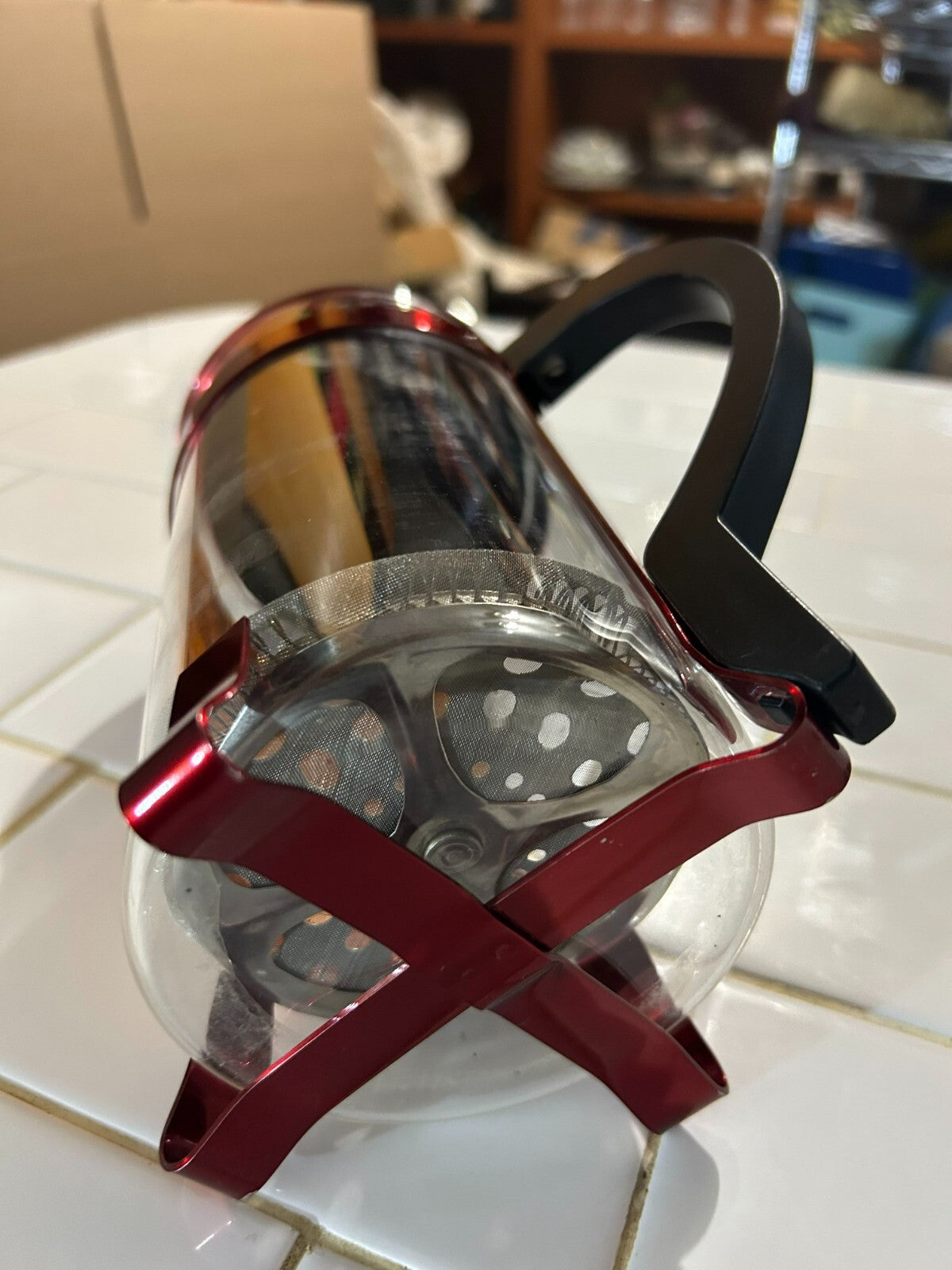 French Coffee Press / Tea Maker - Red Metallic With Black Handle