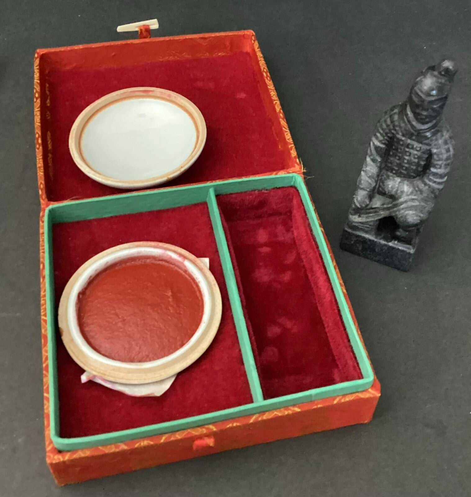 Vintage Asian Jade Stamp Box Set With Red Wax