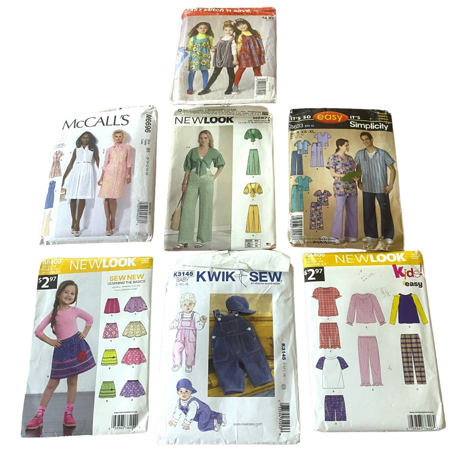 Lot Of 7 Assorted Sewing Pattern For Beginners For Adults Clothing, Scrub, Kids