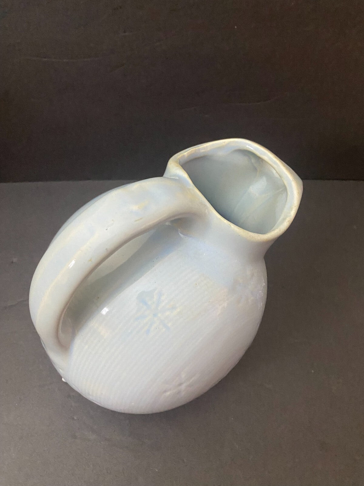 Vintage Light Blue Pottery Ball Pitcher