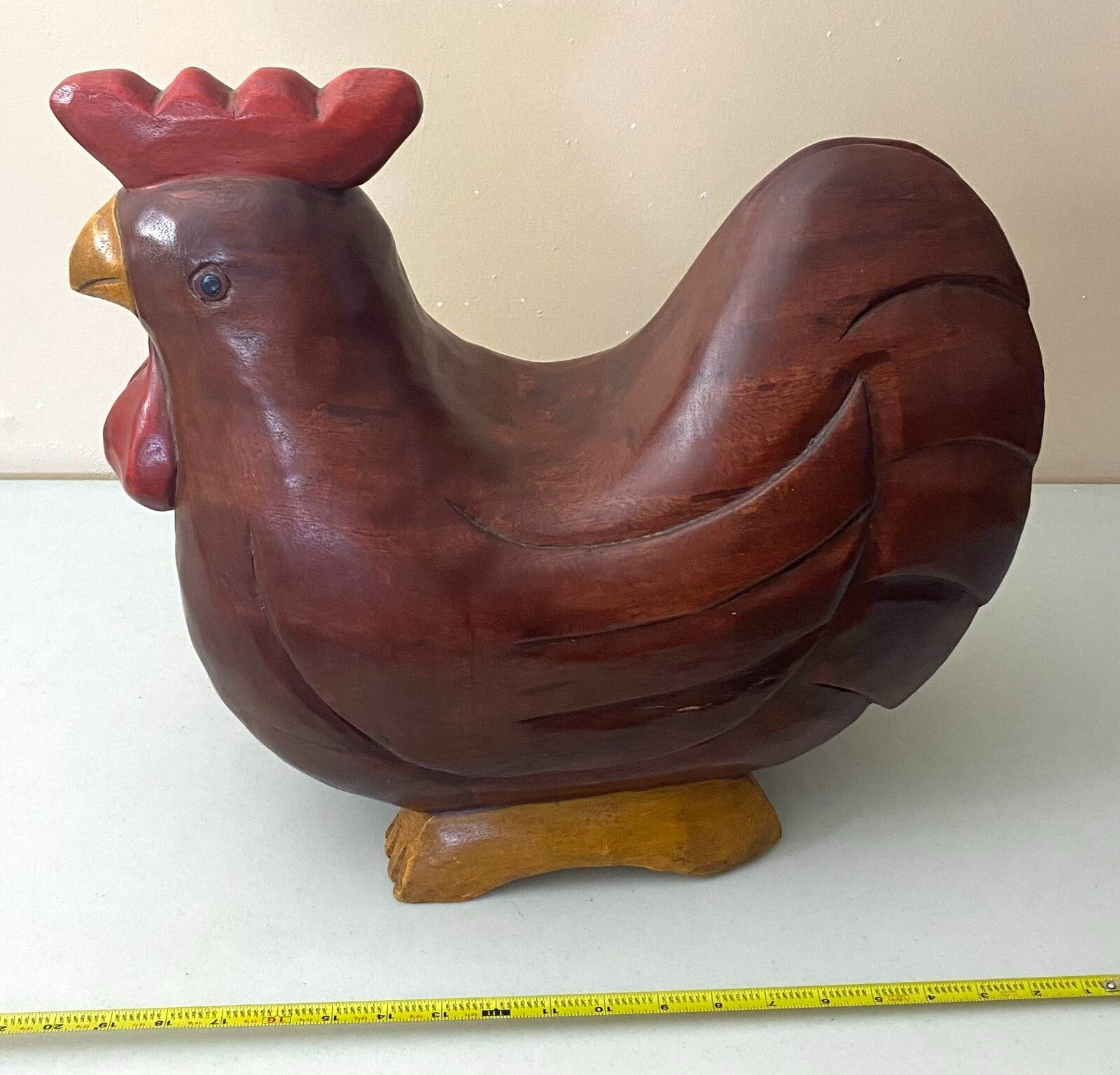 Hand Carved Brown Thick Wooden Decorative Chicken Figurine