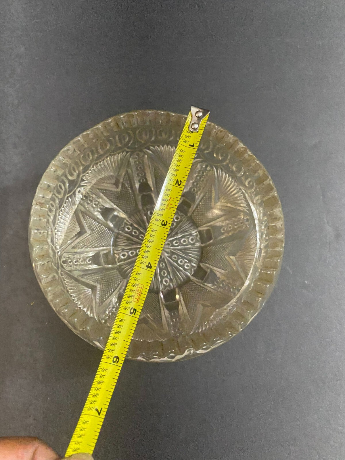Vintage Heavy Round Cut Glass Footed Candy Bowl
