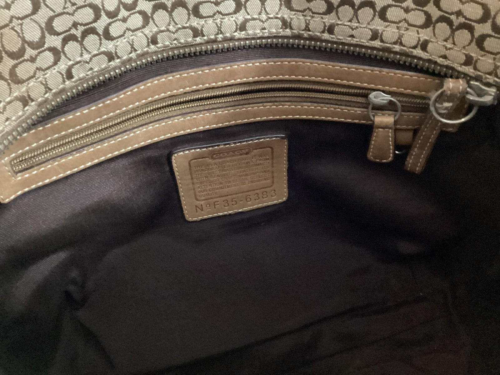 Coach Women's Signature Logo Brown Leather Canvass Double Handle Tote Bag