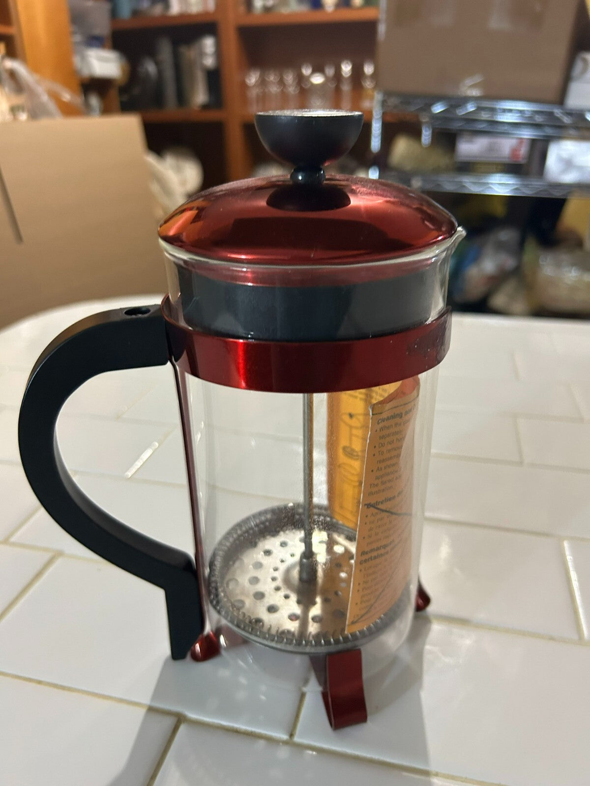 French Coffee Press / Tea Maker - Red Metallic With Black Handle