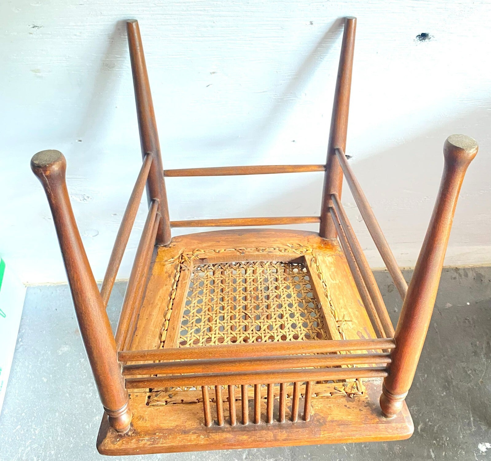 Early 1900’s Antique Light Brown Wooden Chair Cane Seat
