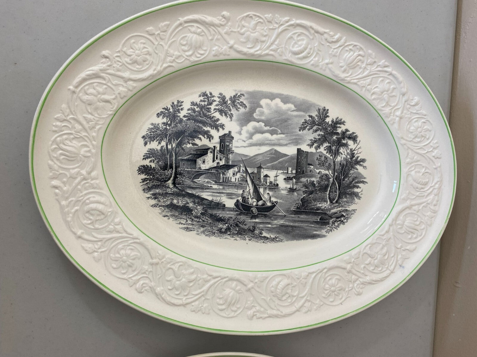 Lot Of 2 Wedgwood Black And White Patrician Oval Large Serving Platter