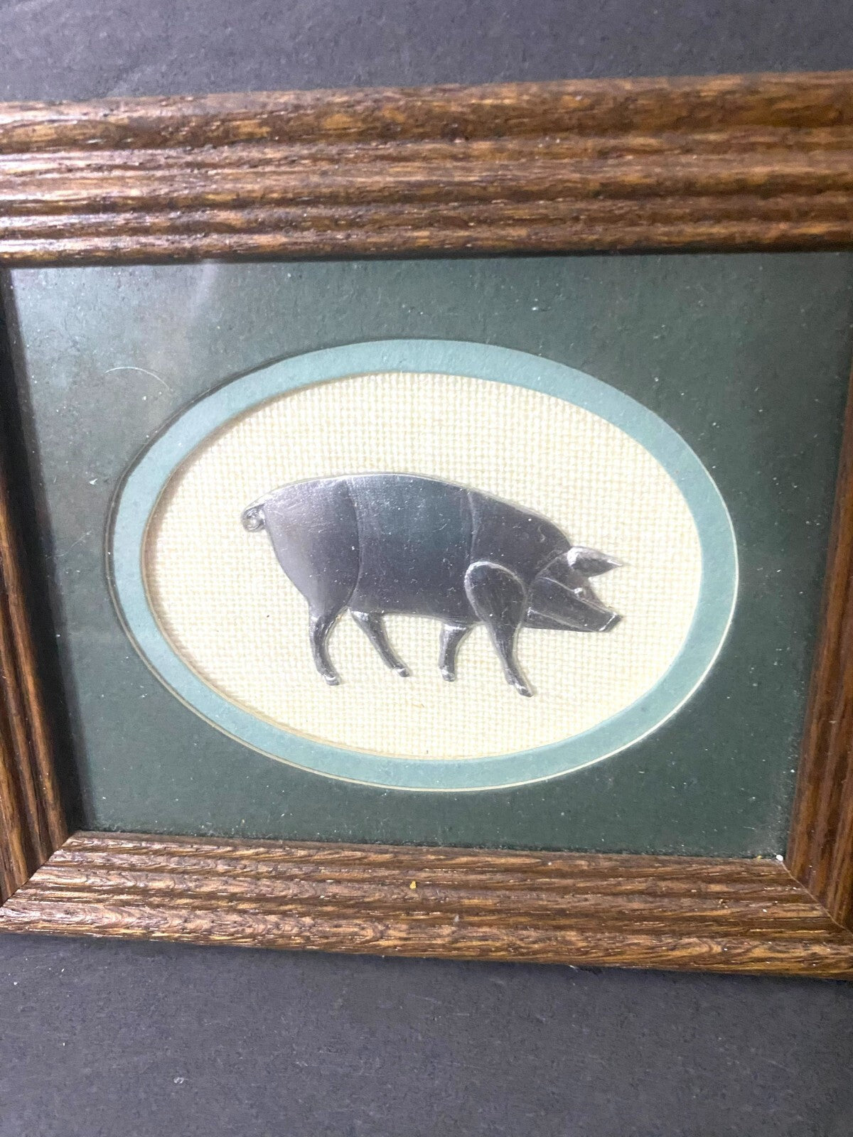 Reed Pewter Pig Wall Hanging Display Art In Wooden Frame Size 6.5 X 5.3 Inches