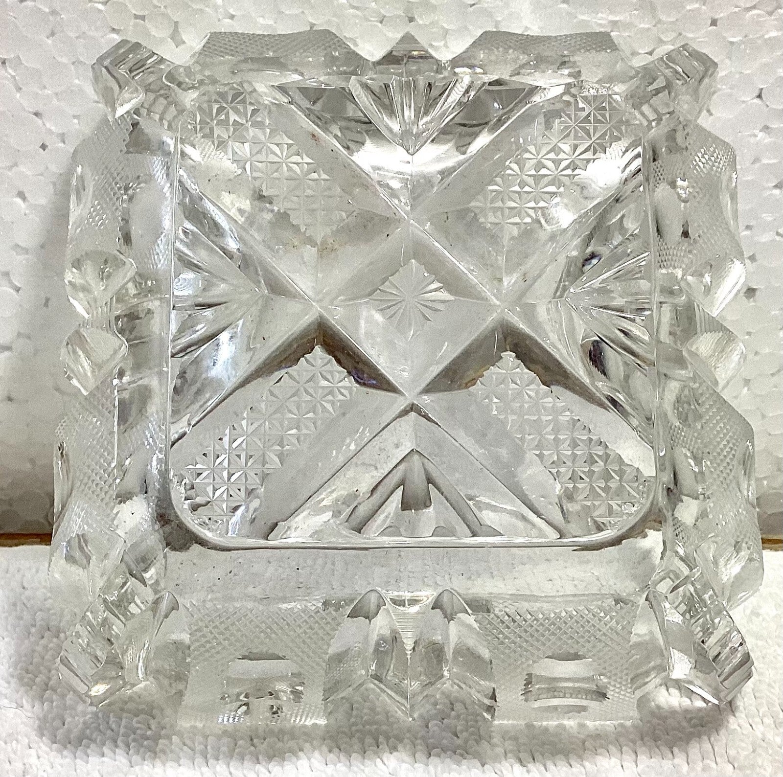 Violetta Thick Hand Cut Glass Square Dish 8”