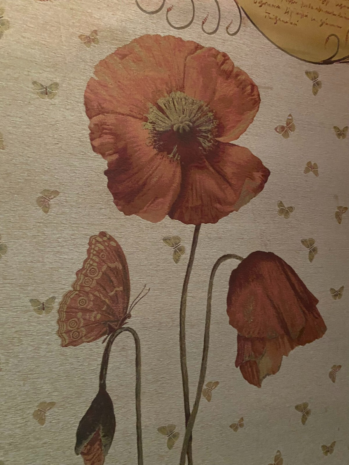 Large Rectangular Poppies Floral Design Wall Hanging Display On Fabric Hand Made