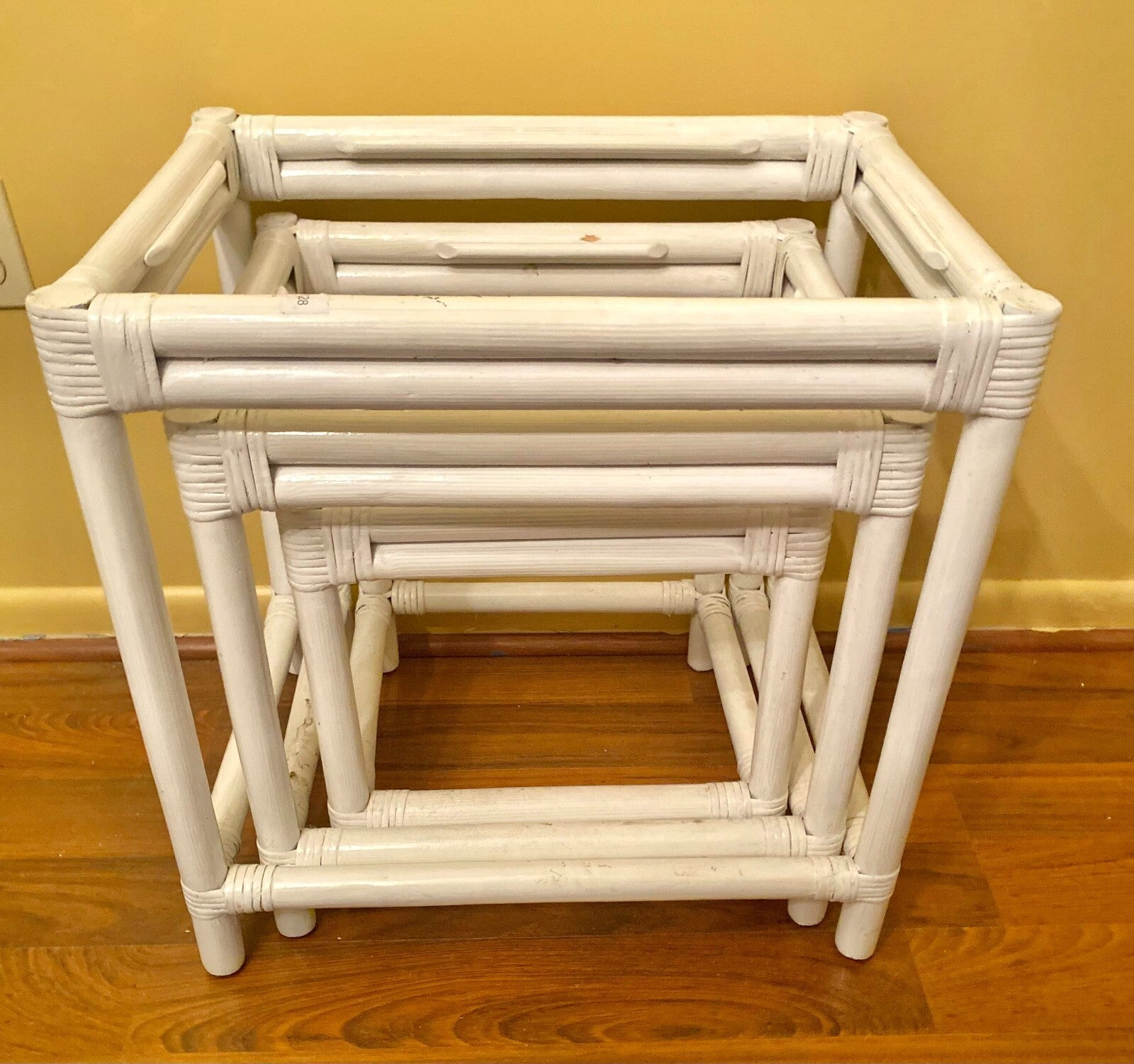 Set Of 3 White Rectangular Shaped Indoor Bamboo Nesting Side Tables