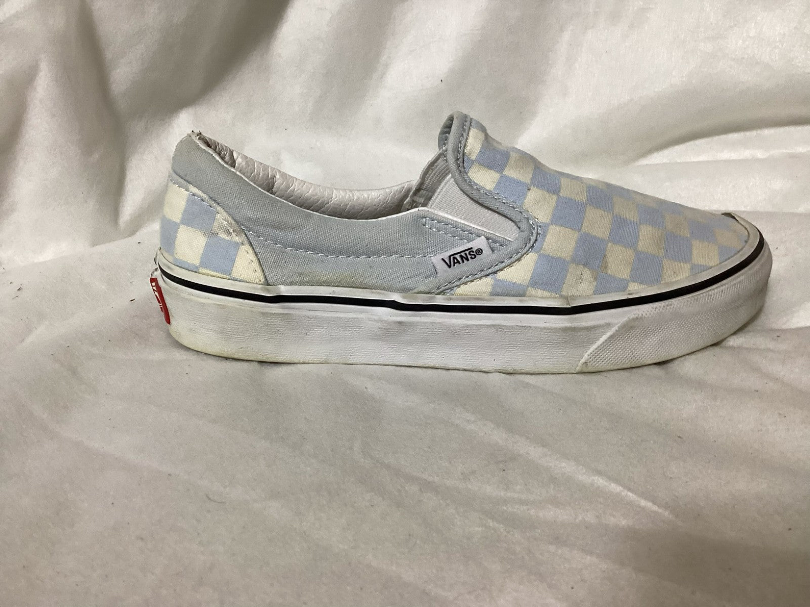 Vans Skates Shoes Checkered White/Blue Slip On Unisex Women's 6 Men's 4.5