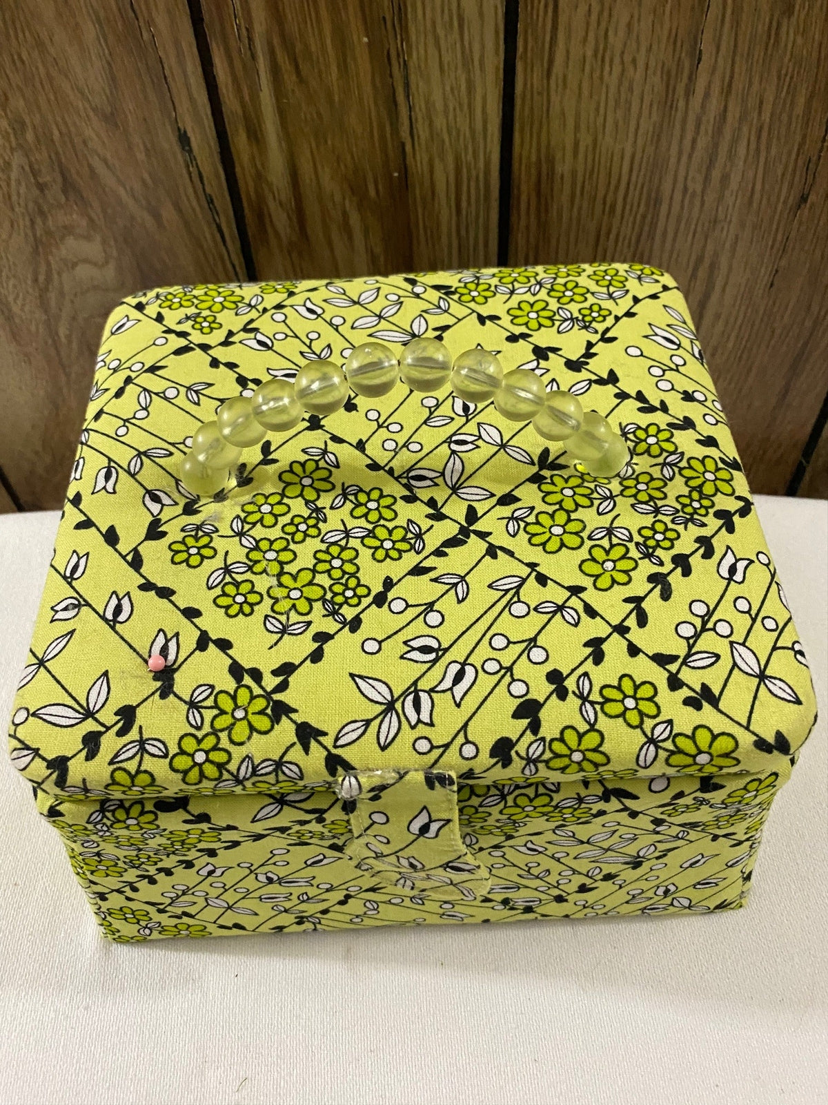 Green Floral Sewing Basket