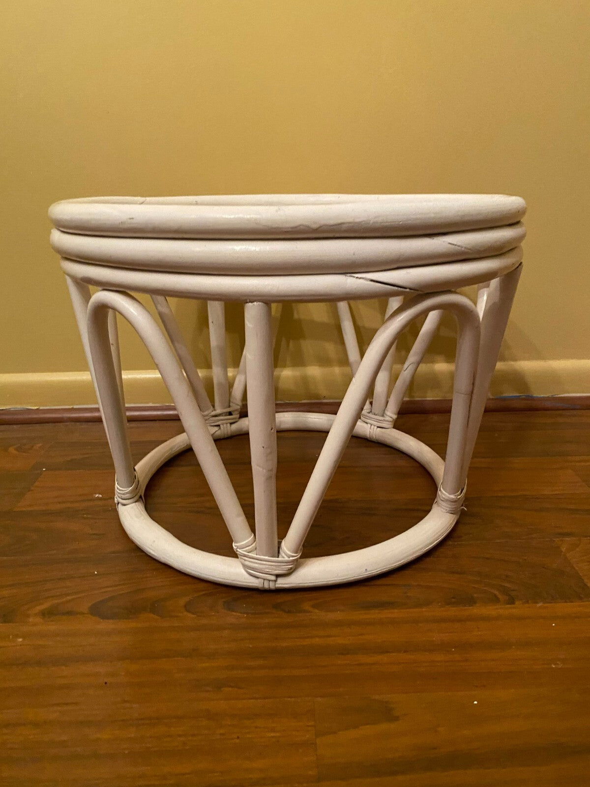 Vintage Beige Round Shaped Bamboo Planter/Table 14” Tall