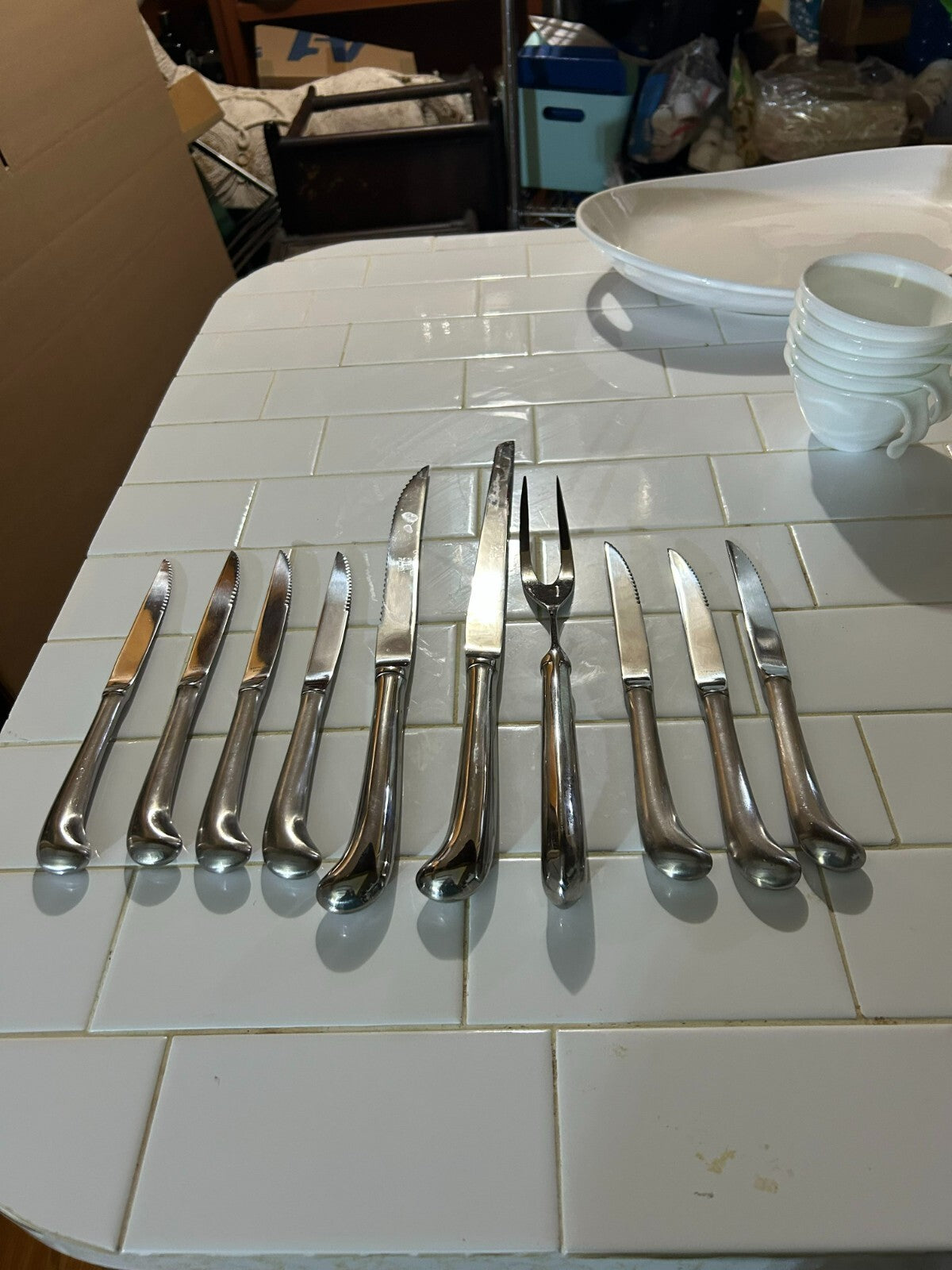 Vintage 10 Pc Estia Stainless Steak ,Dinner, Carving And Bread Knives