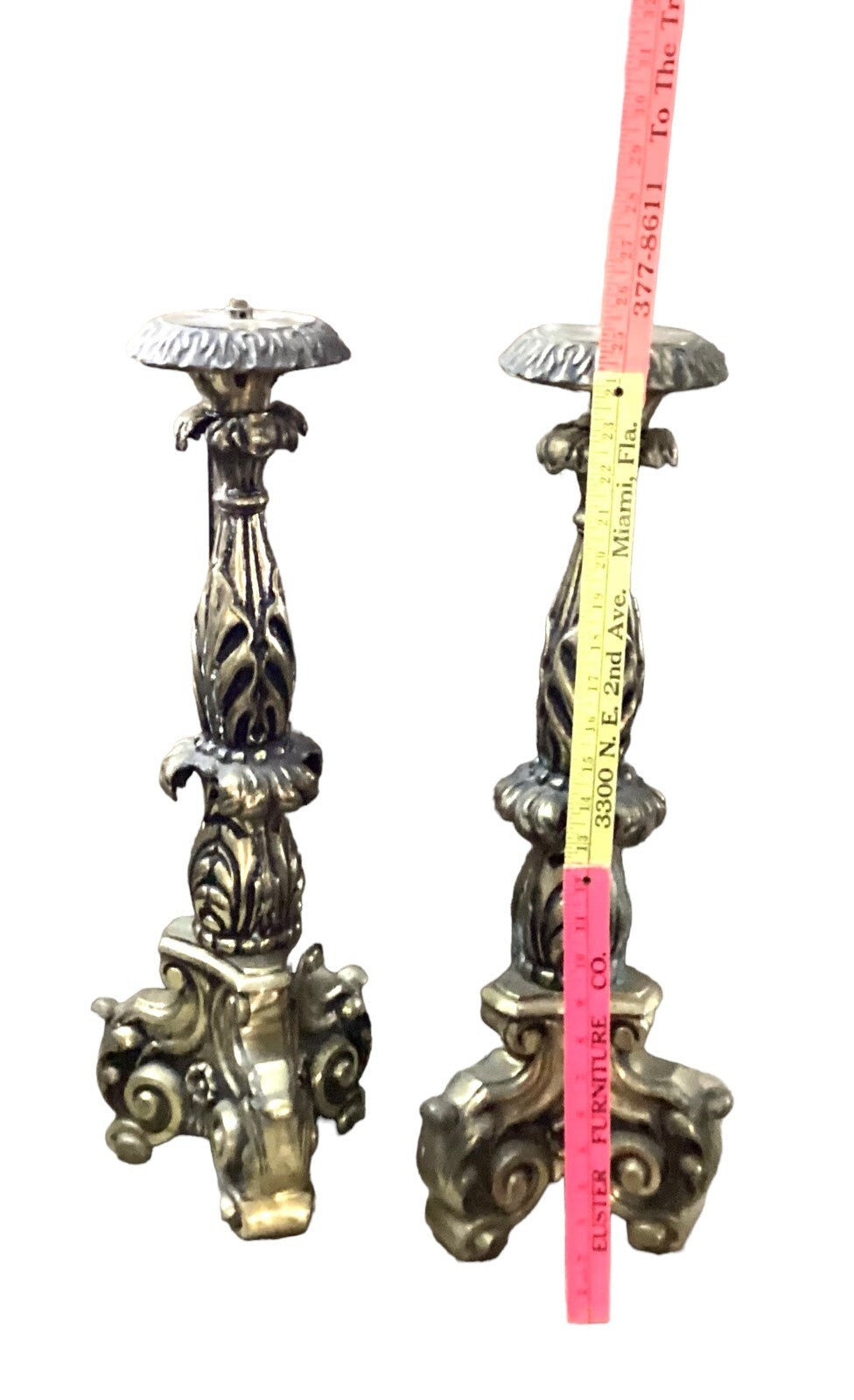 2 Antique Golden Solid Brass Candlestick Holders For Display