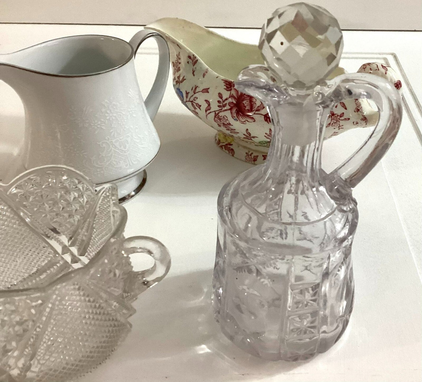 Vintage Lot Of 4 Pcs Of Creamer, Cruet, Sugar dish,gravy Dish