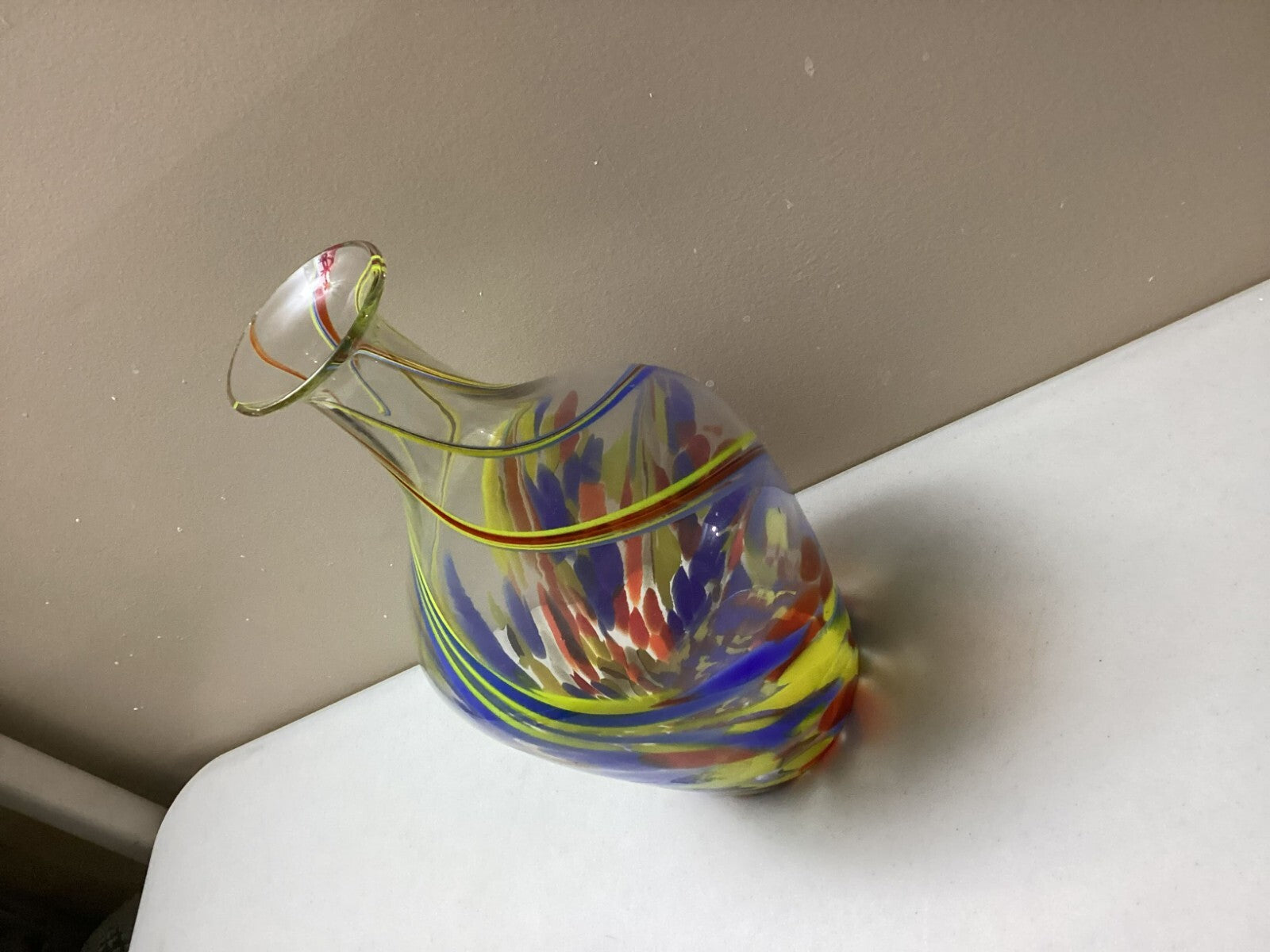 Vintage Large Murano Handmade Art Glass Tall Vase 16.5”