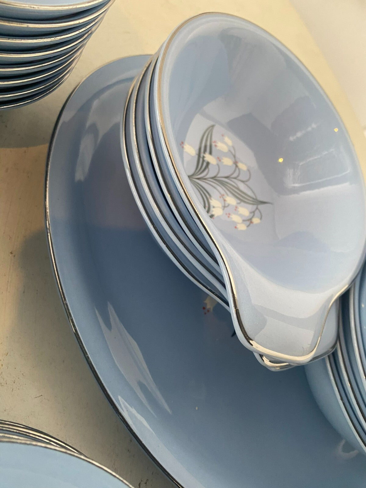 Skytone Pattern By Homer Laughlin Blue Floral China Set 51 Pcs For 8