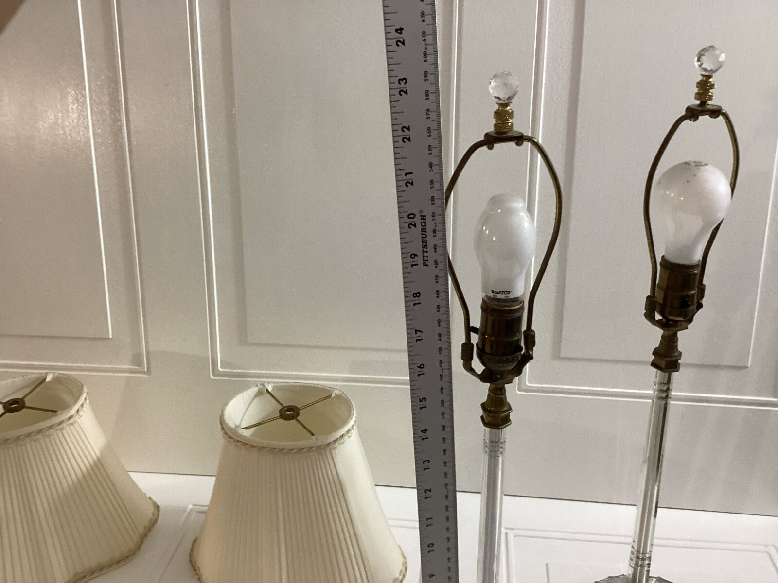 Set Of 2 Vintage Electric Powered 23 Inch Glass Stem Table Lamp With Shade
