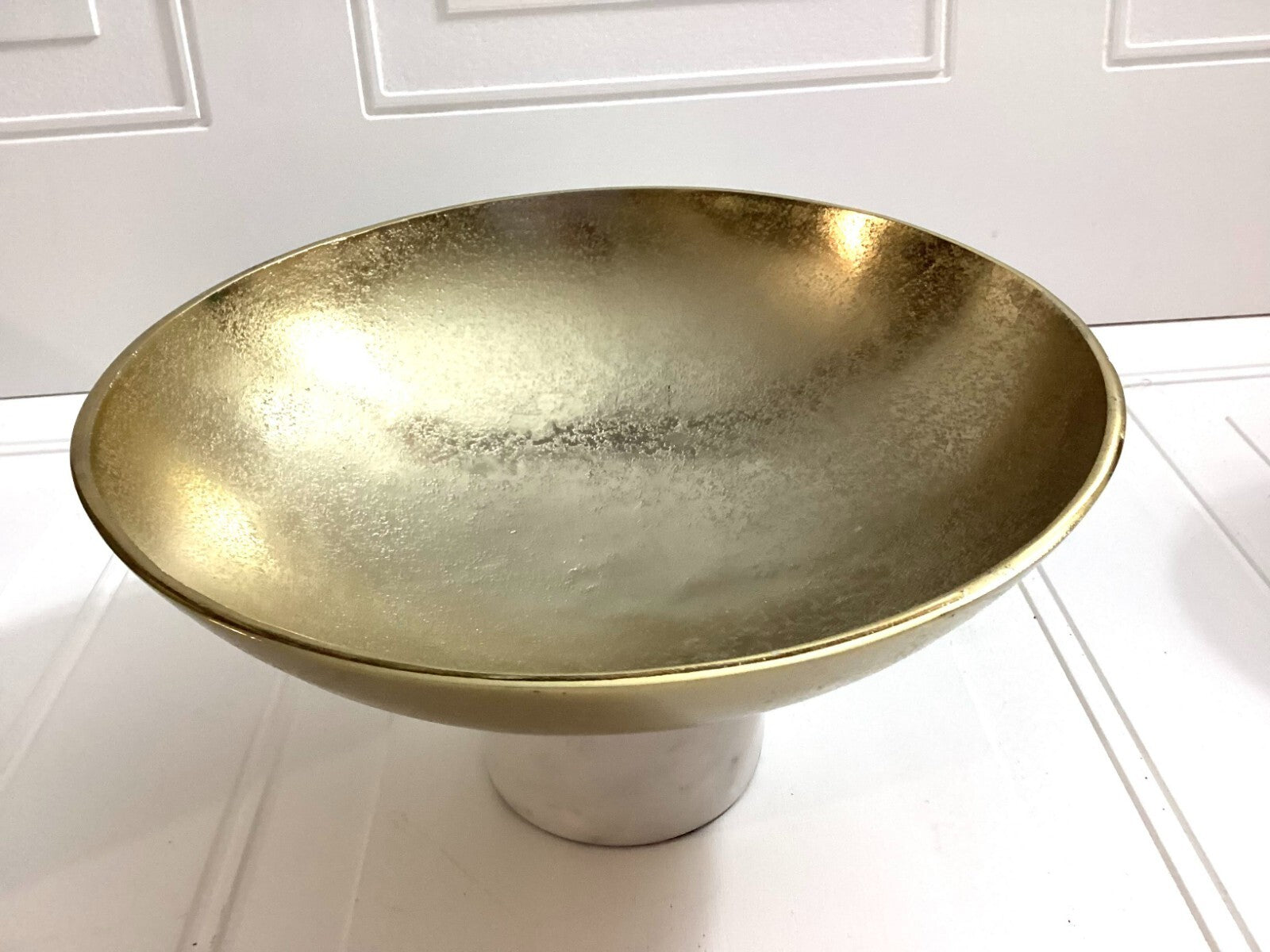 Round Anna Ny Coluna Shaped Golden Fruit Bowl With Marble Foot