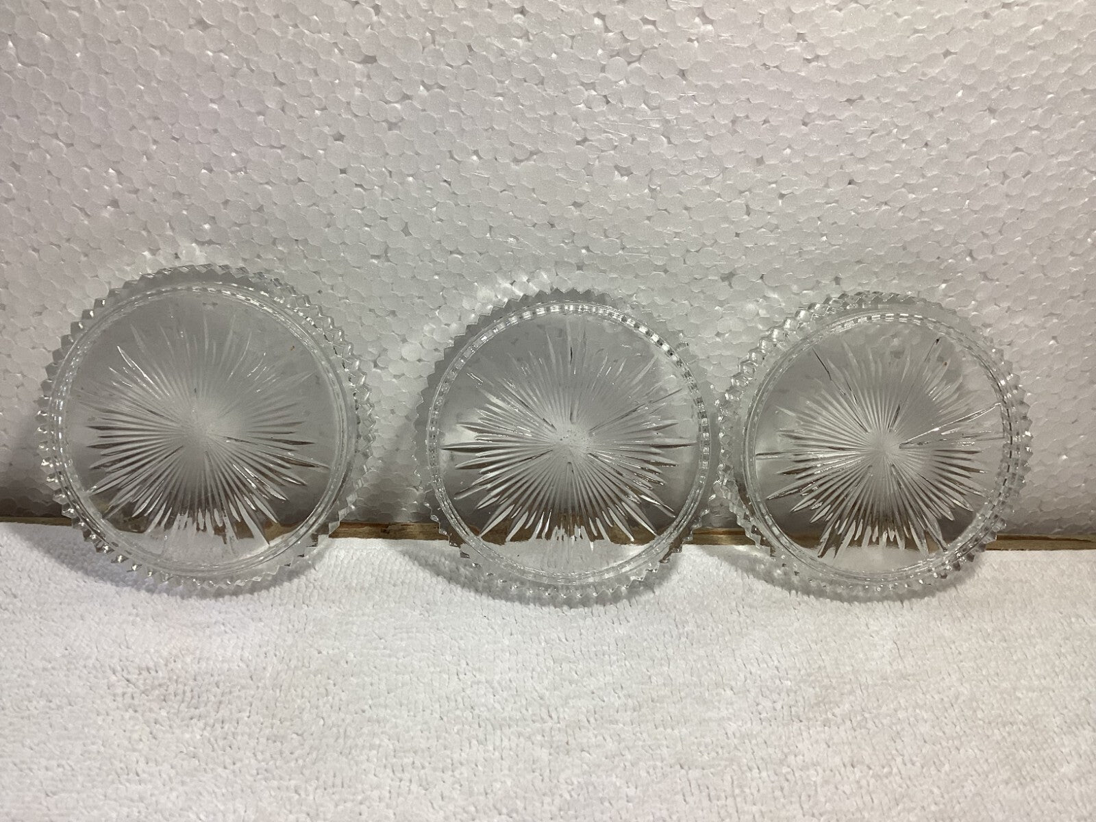 Set Of 3 Pressed Glass Round Decorative Coasters 3”