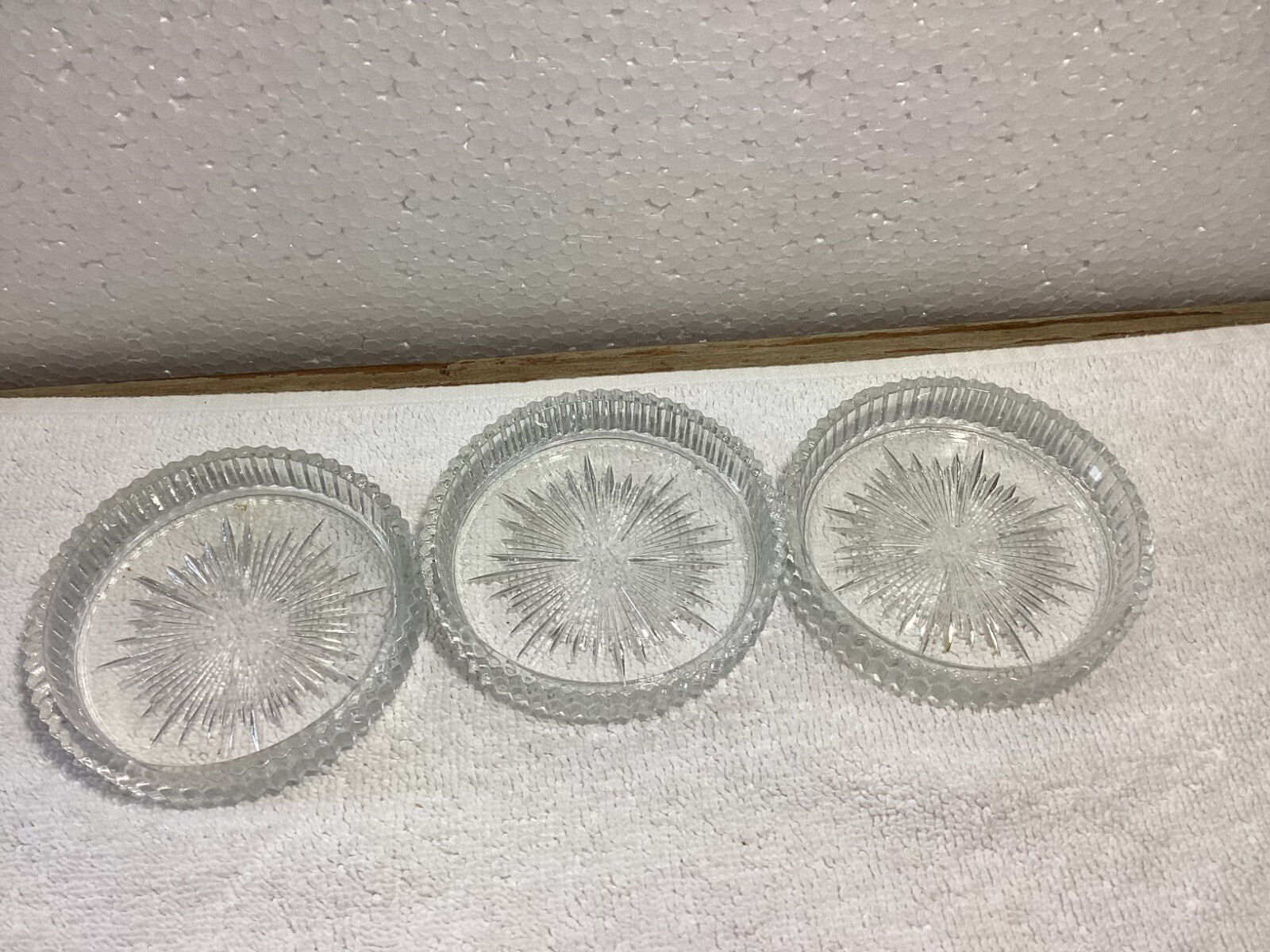 Set Of 3 Pressed Glass Round Decorative Coasters 3”