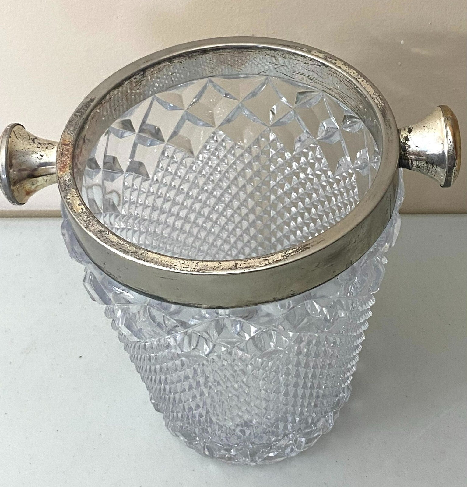 Vintage French Cut Crystal Champagne Bucket silver Handles