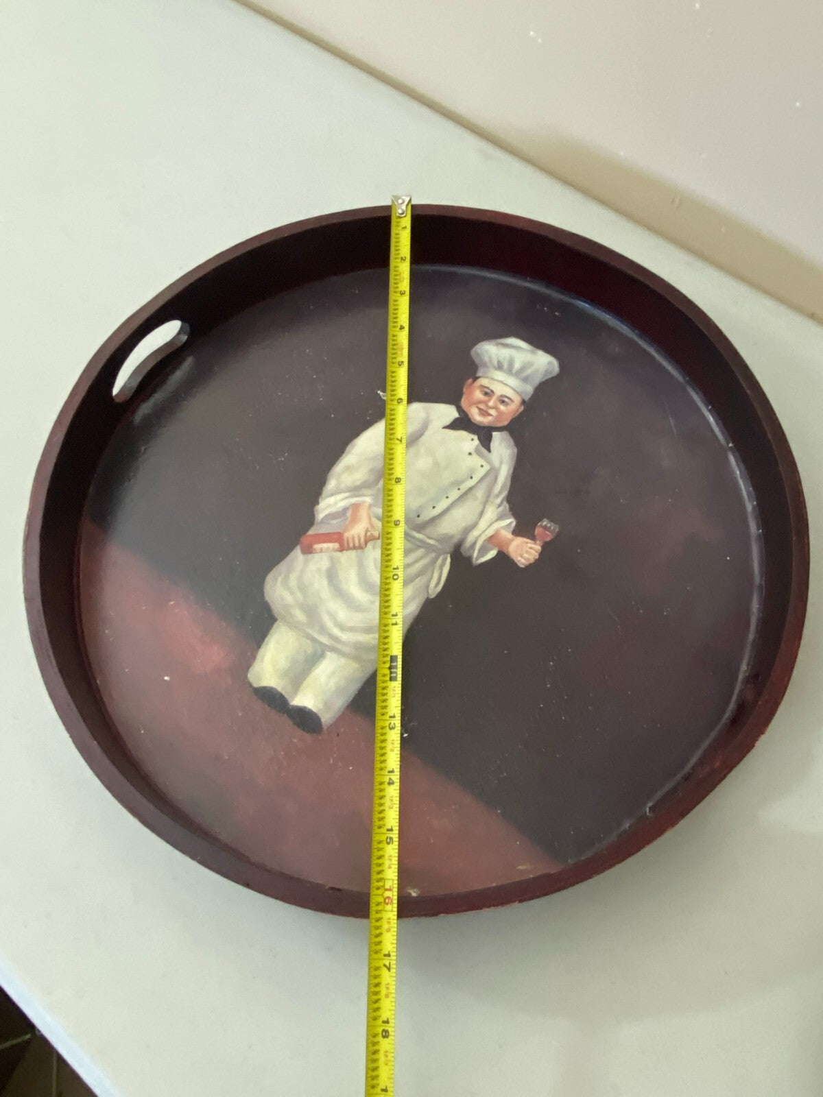 Vintage Round Shape Hand Painted 16 x 2 Inch Bistro Wooden Tray