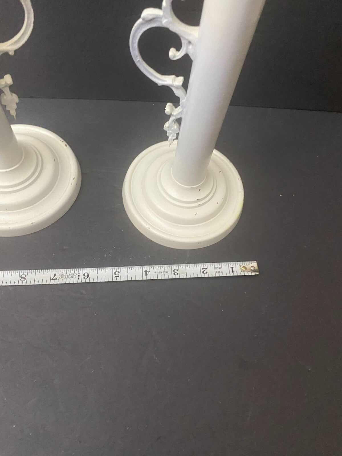 Set Of 2 White Painted Brass Decorative Display Candlesticks Holder 11x5 Inches