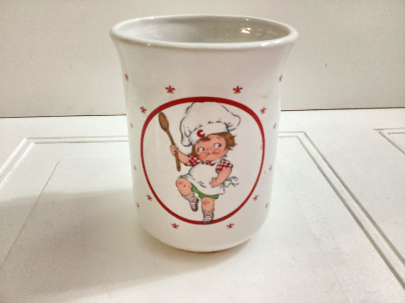Vintage Campbells White Ceramic Kitchen Utensil Holder