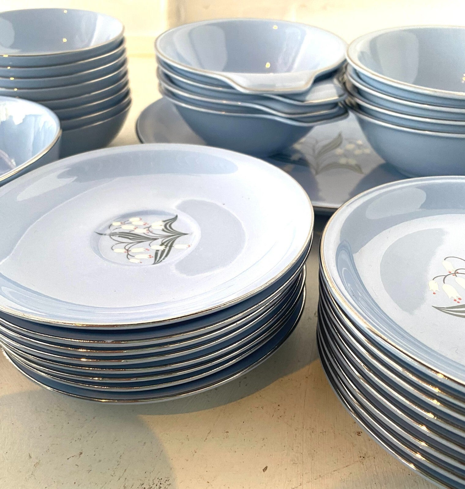 Skytone Pattern By Homer Laughlin Blue Floral China Set 51 Pcs For 8
