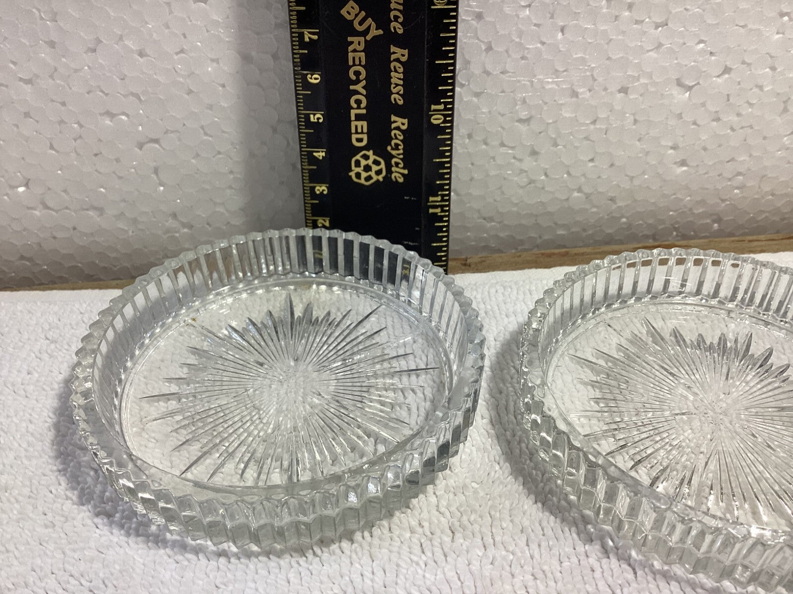 Set Of 3 Pressed Glass Round Decorative Coasters 3”