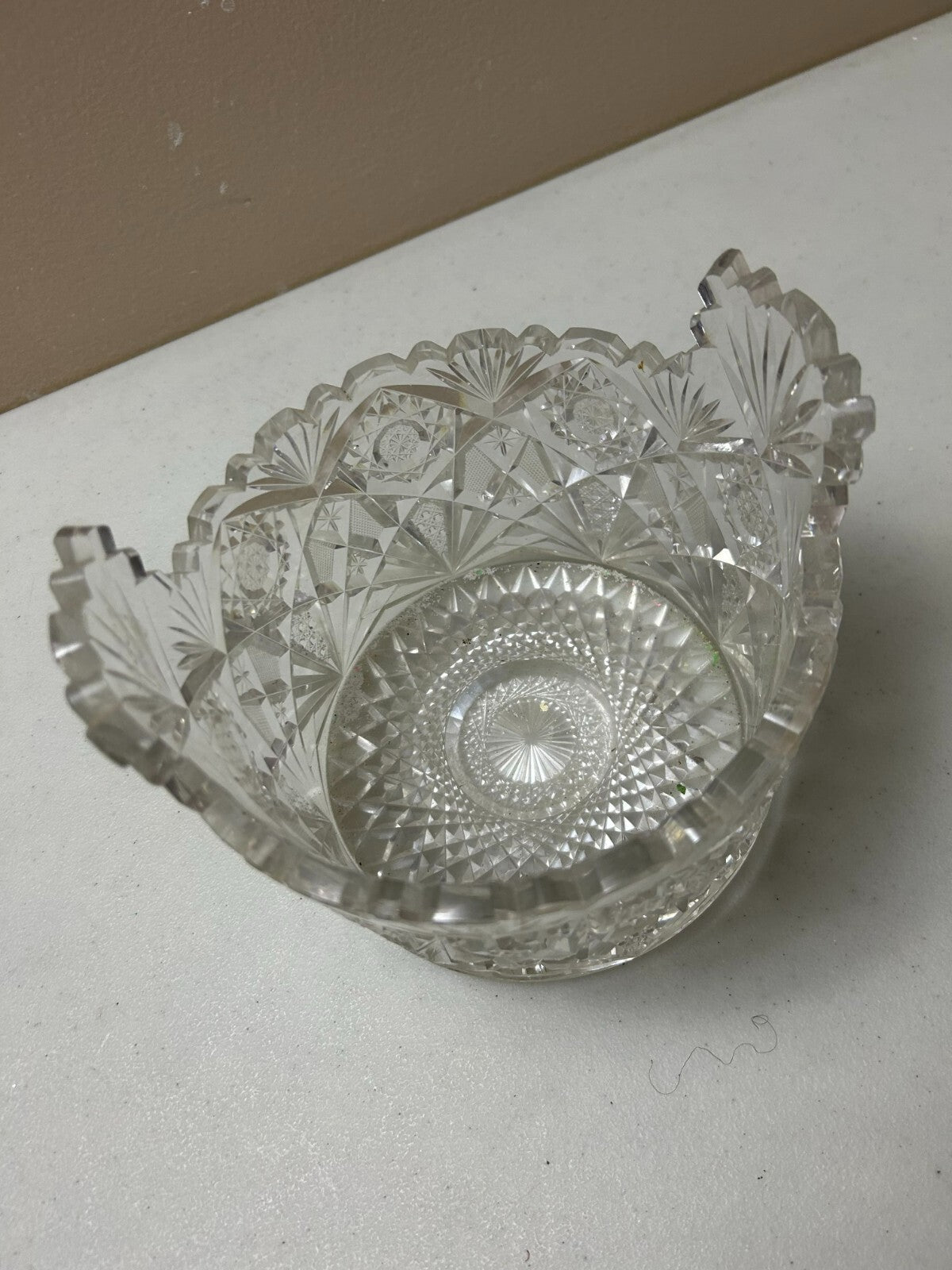 American Brilliant Crystal Cut Glass Saw Tooth Edge Ice Bucket