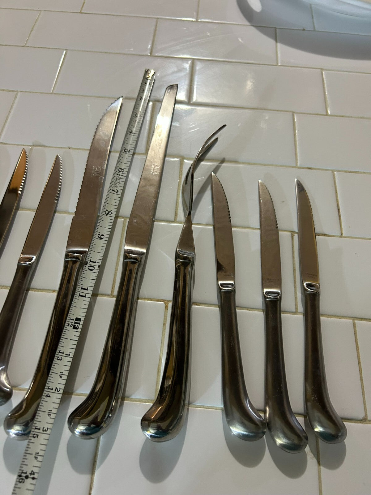 Vintage 10 Pc Estia Stainless Steak ,Dinner, Carving And Bread Knives