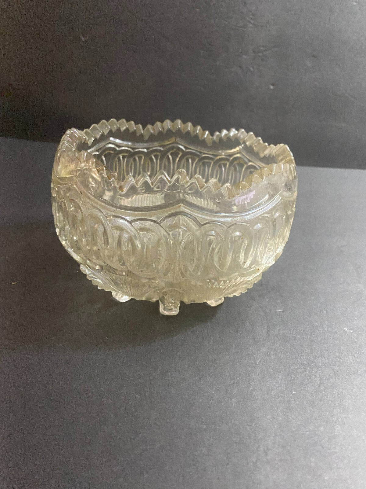 Vintage Heavy Round Cut Glass Footed Candy Bowl