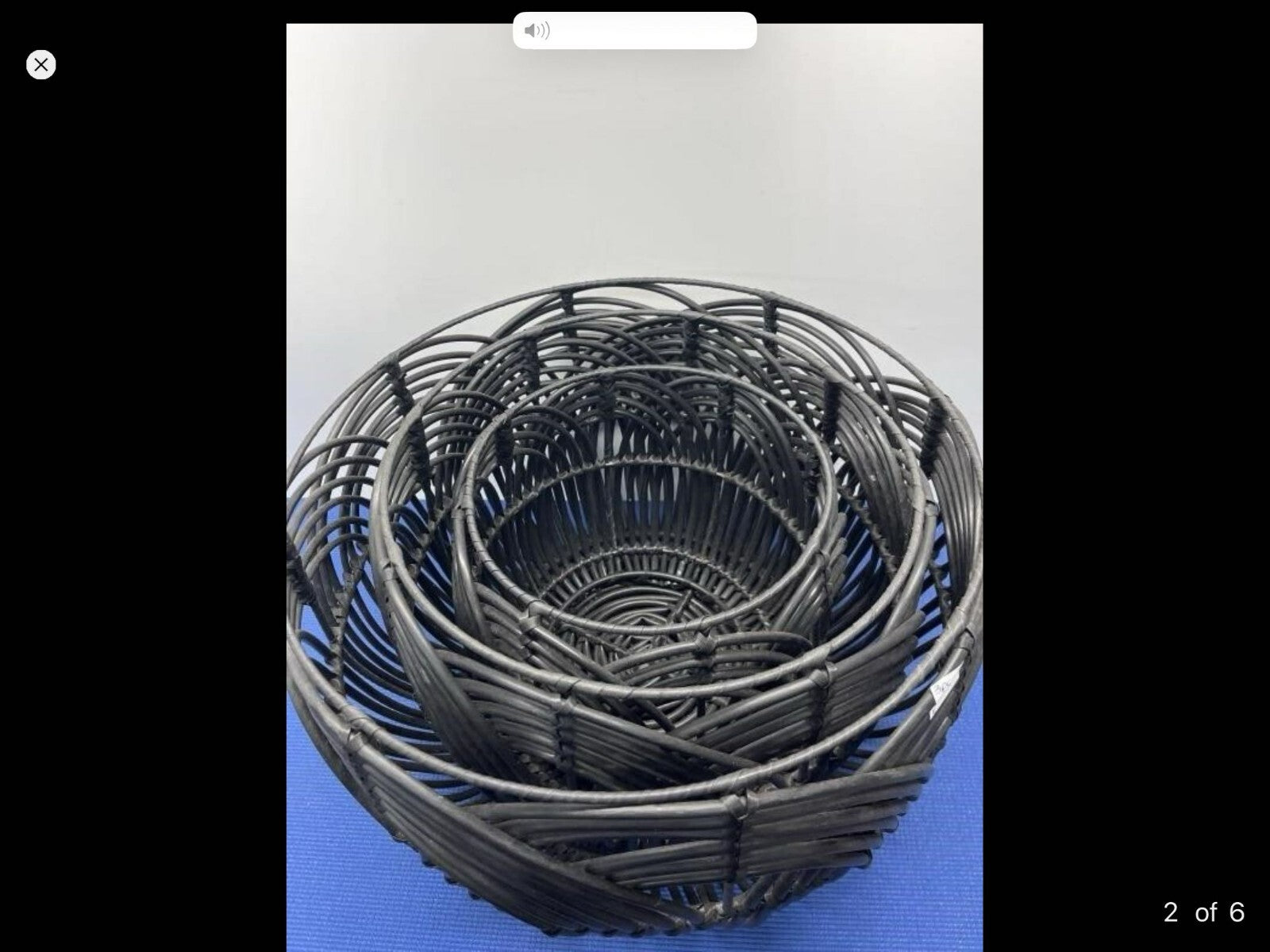 Lot Of 3 Black Round Shaped Woven Free Standing Multipurpose Home Storage Basket