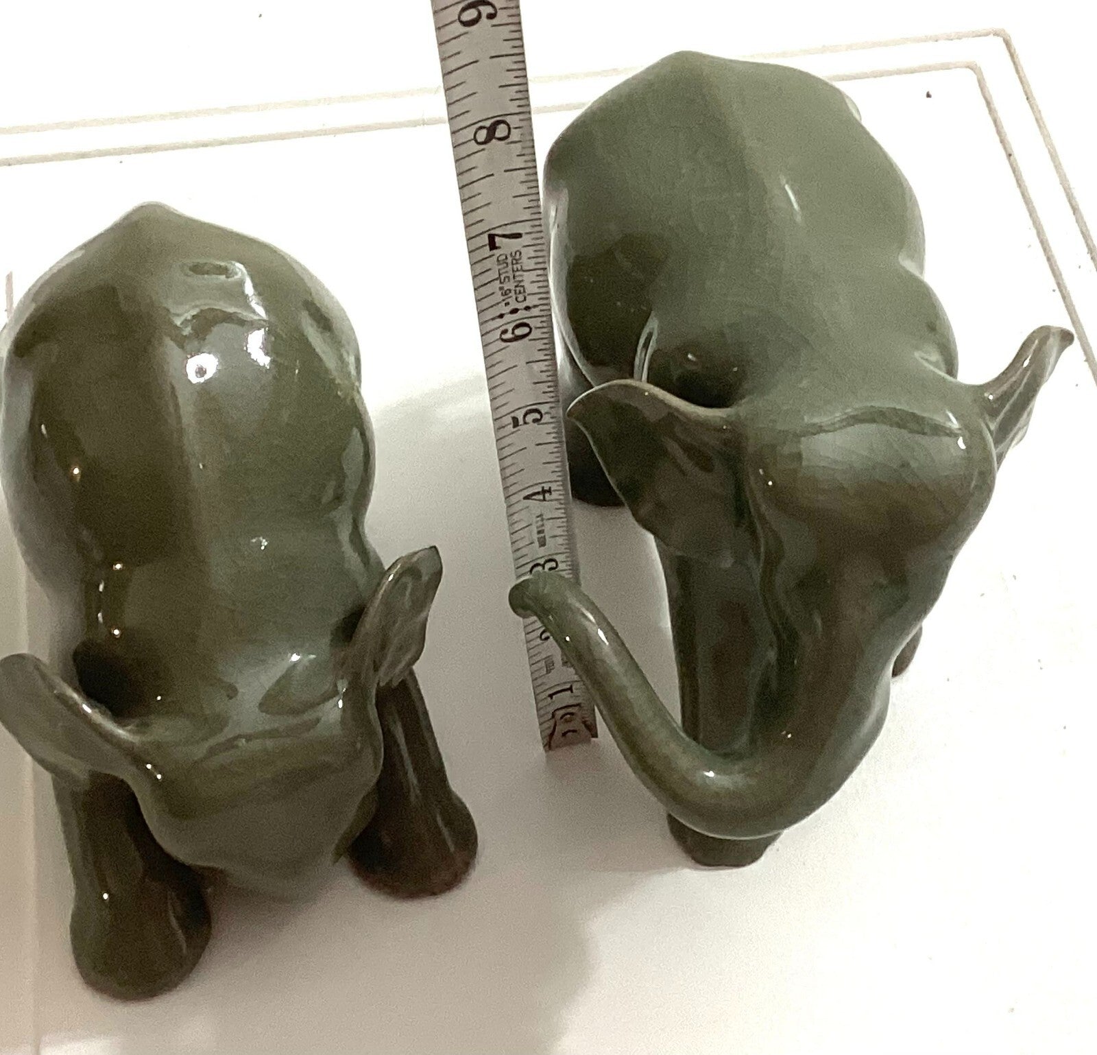 Lot Of 2 Hilda Flack Green Celadon Elephant Figurines